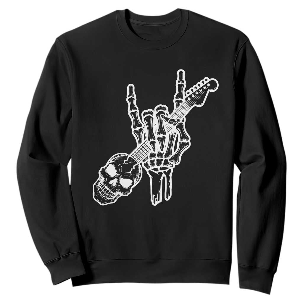 Rock N Roll Sweatshirt Skeleton Hand Playing Guitar Heavy Metal Music TS12 Black Print Your Wear