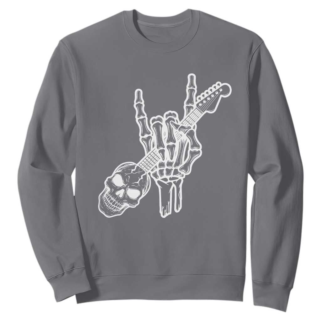 Rock N Roll Sweatshirt Skeleton Hand Playing Guitar Heavy Metal Music TS12 Charcoal Print Your Wear