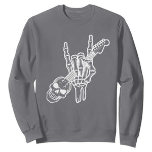 Rock N Roll Sweatshirt Skeleton Hand Playing Guitar Heavy Metal Music TS12 Charcoal Print Your Wear