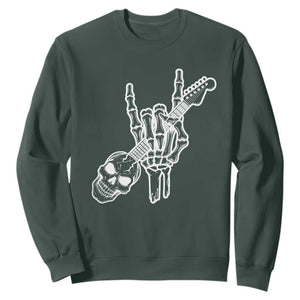 Rock N Roll Sweatshirt Skeleton Hand Playing Guitar Heavy Metal Music TS12 Dark Forest Green Print Your Wear
