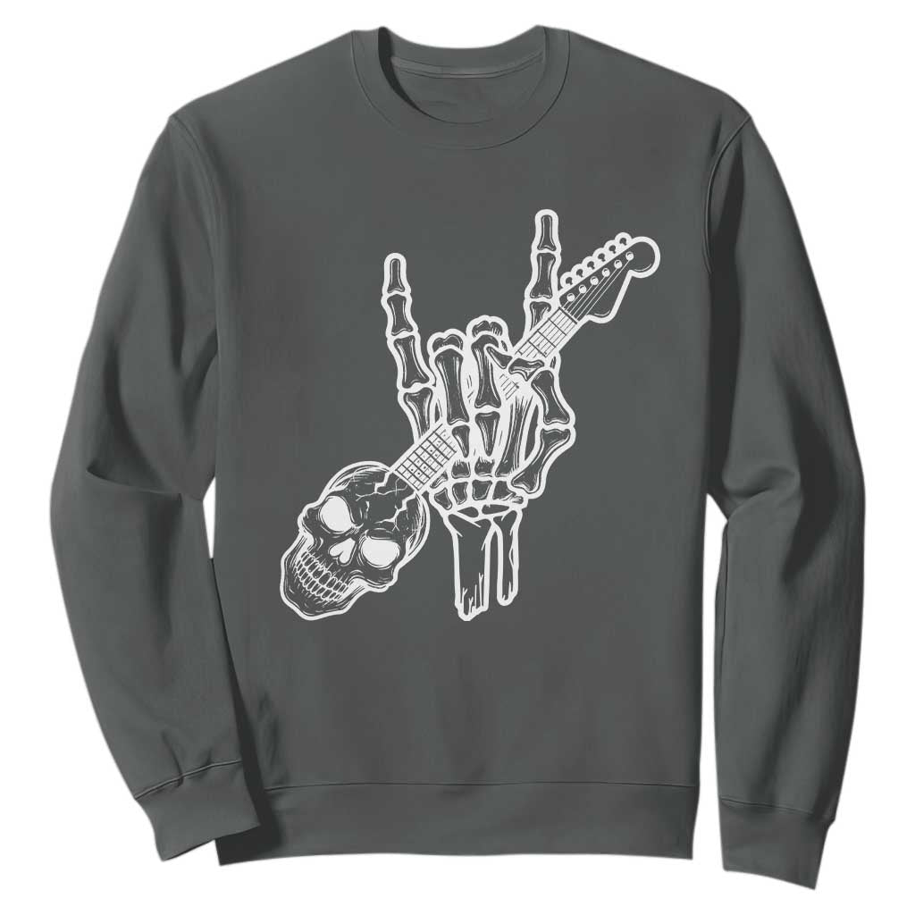 Rock N Roll Sweatshirt Skeleton Hand Playing Guitar Heavy Metal Music TS12 Dark Heather Print Your Wear