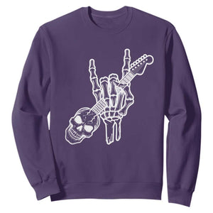 Rock N Roll Sweatshirt Skeleton Hand Playing Guitar Heavy Metal Music TS12 Purple Print Your Wear