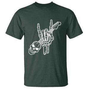 Rock N Roll T Shirt Skeleton Hand Playing Guitar Heavy Metal Music TS12 Dark Forest Green Print Your Wear
