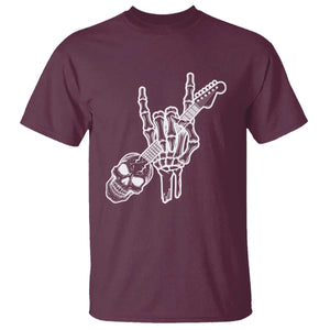 Rock N Roll T Shirt Skeleton Hand Playing Guitar Heavy Metal Music TS12 Maroon Print Your Wear