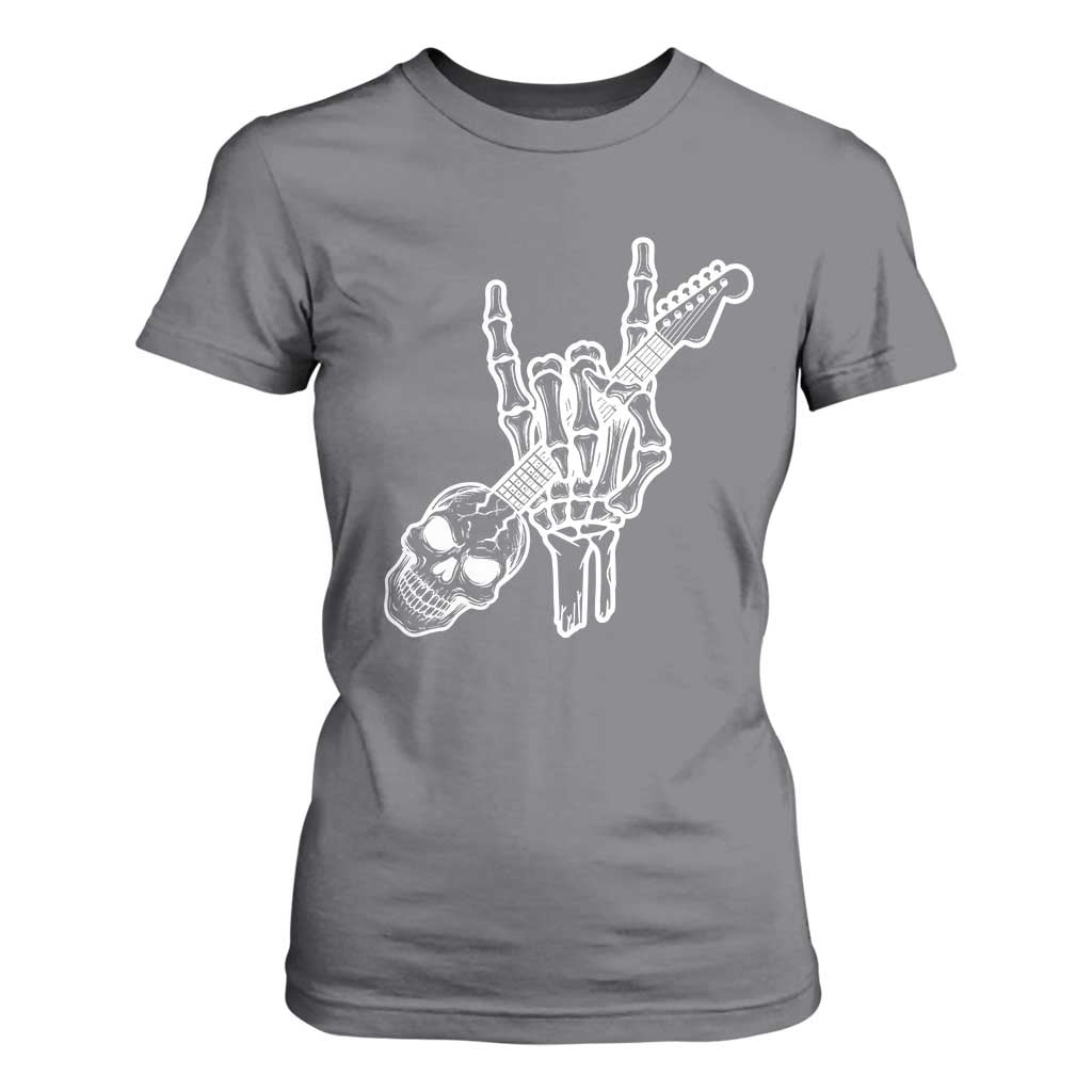 Rock N Roll T Shirt For Women Skeleton Hand Playing Guitar Heavy Metal Music TS12 Charcoal Print Your Wear