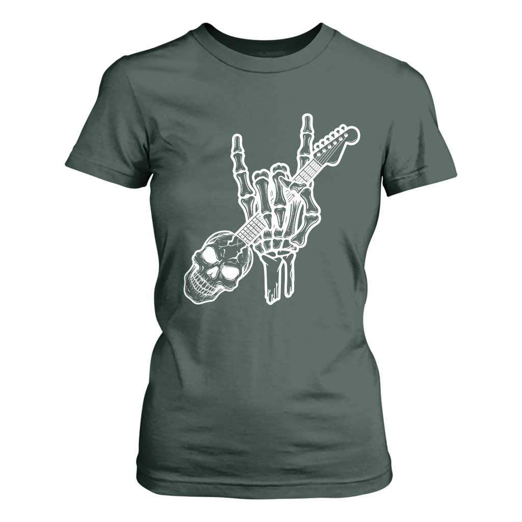 Rock N Roll T Shirt For Women Skeleton Hand Playing Guitar Heavy Metal Music TS12 Dark Forest Green Print Your Wear