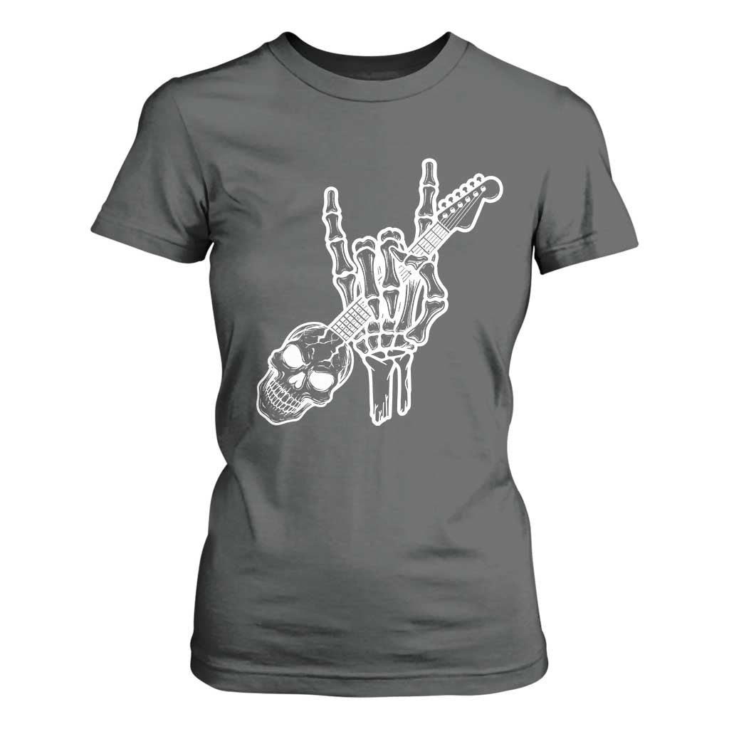 Rock N Roll T Shirt For Women Skeleton Hand Playing Guitar Heavy Metal Music TS12 Dark Heather Print Your Wear