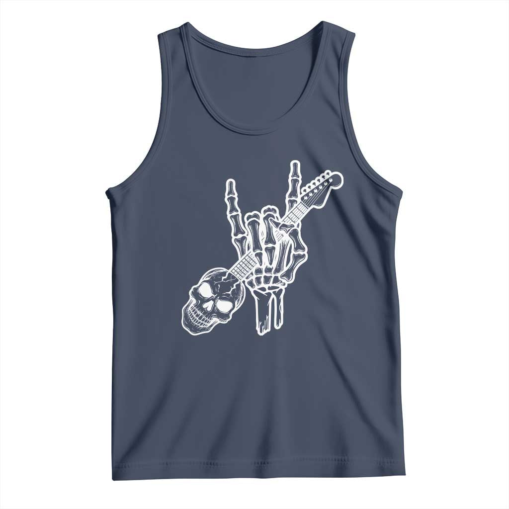 Rock N Roll Tank Top Skeleton Hand Playing Guitar Heavy Metal Music TS12 Navy Print Your Wear