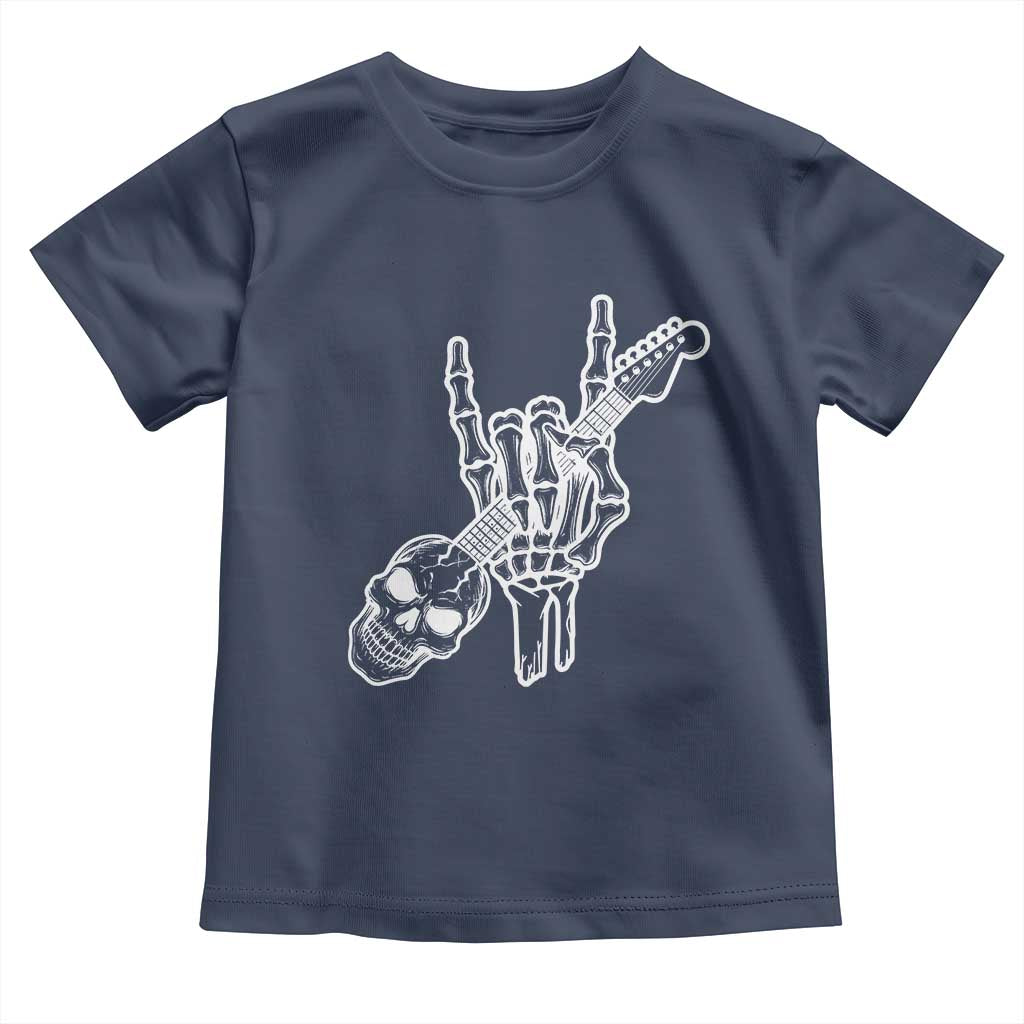 Rock N Roll Toddler T Shirt Skeleton Hand Playing Guitar Heavy Metal Music TS12 Navy Print Your Wear