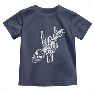 Rock N Roll Toddler T Shirt Skeleton Hand Playing Guitar Heavy Metal Music TS12 Navy Print Your Wear