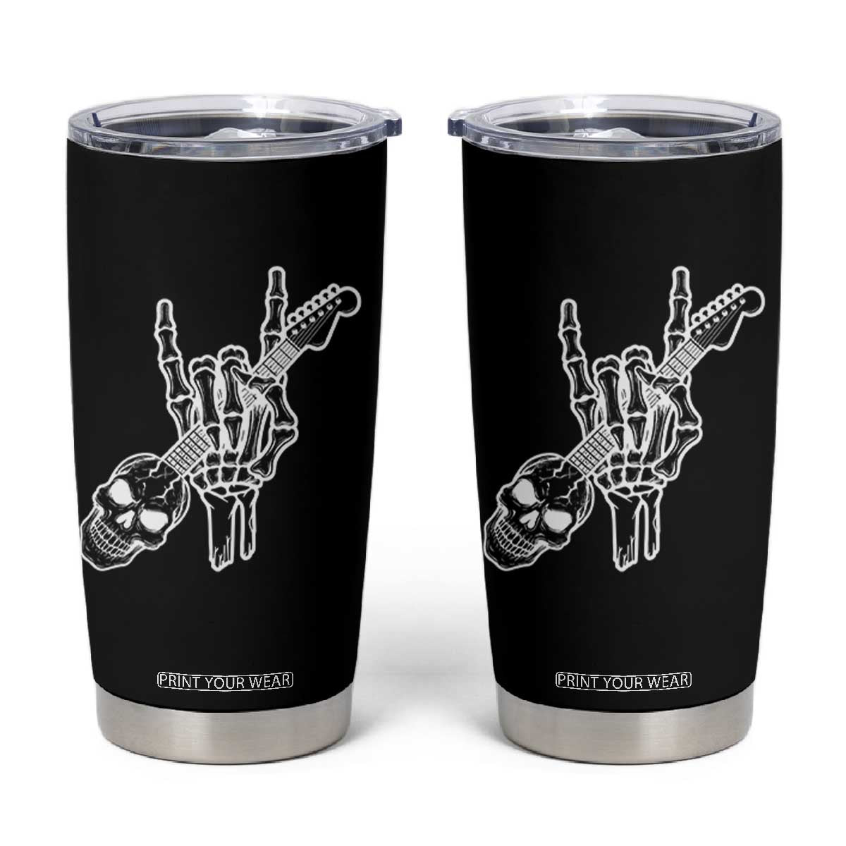 Rock N Roll Tumbler Cup Skeleton Hand Playing Guitar Heavy Metal Music TS12 Black Print Your Wear