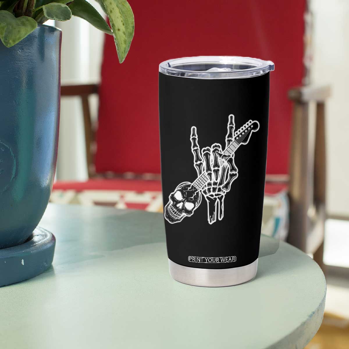 Rock N Roll Tumbler Cup Skeleton Hand Playing Guitar Heavy Metal Music TS12 Print Your Wear