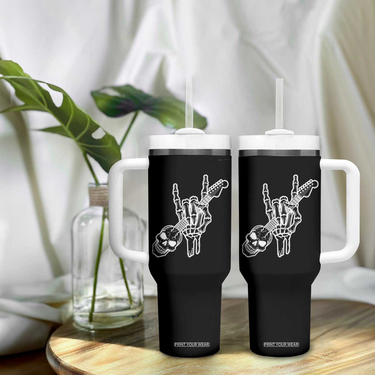 Rock N Roll Tumbler With Handle Skeleton Hand Playing Guitar Heavy Metal Music TS12 Print Your Wear