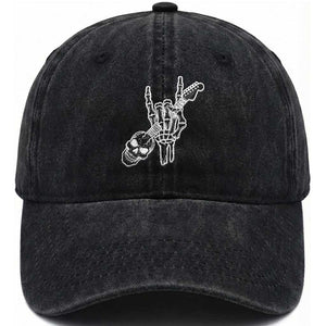 Rock N Roll Washed Cotton Baseball Cap Skeleton Hand Playing Guitar Heavy Metal Music TS12 Print Your Wear