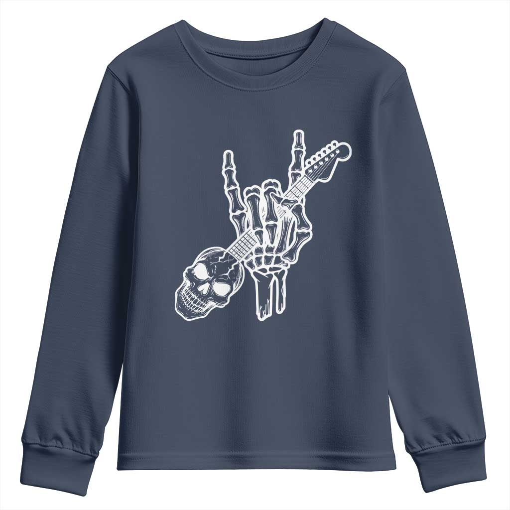 Rock N Roll Youth Sweatshirt Skeleton Hand Playing Guitar Heavy Metal Music TS12 Navy Print Your Wear