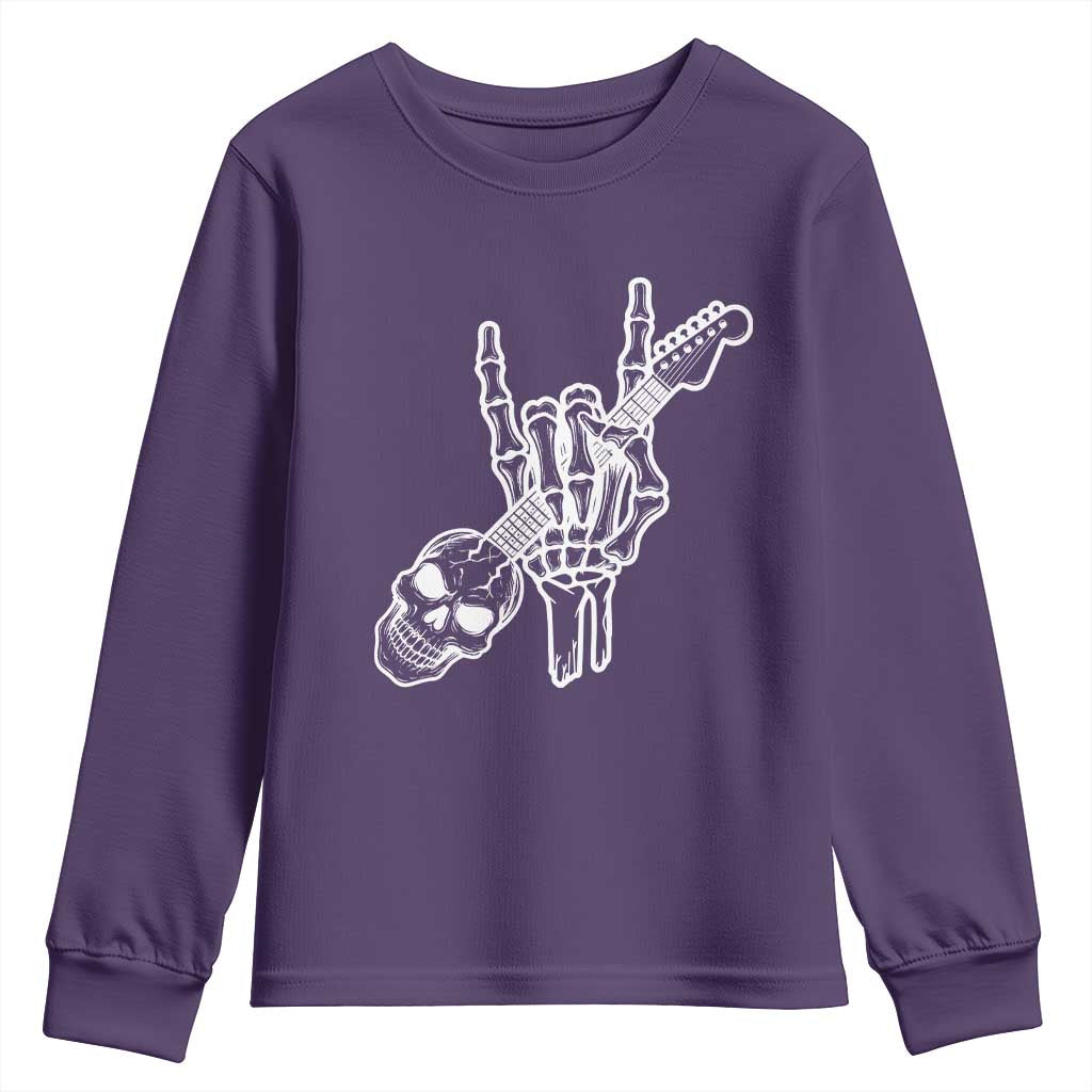 Rock N Roll Youth Sweatshirt Skeleton Hand Playing Guitar Heavy Metal Music TS12 Purple Print Your Wear