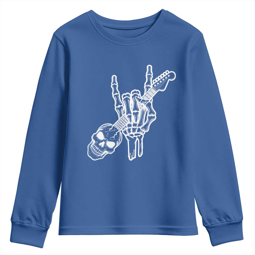 Rock N Roll Youth Sweatshirt Skeleton Hand Playing Guitar Heavy Metal Music TS12 Royal Blue Print Your Wear