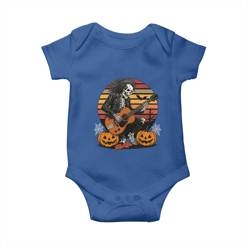 Halloween Rock Baby Onesie Skeleton Playing Guitar Rock And Roll TS12 Royal Blue Print Your Wear