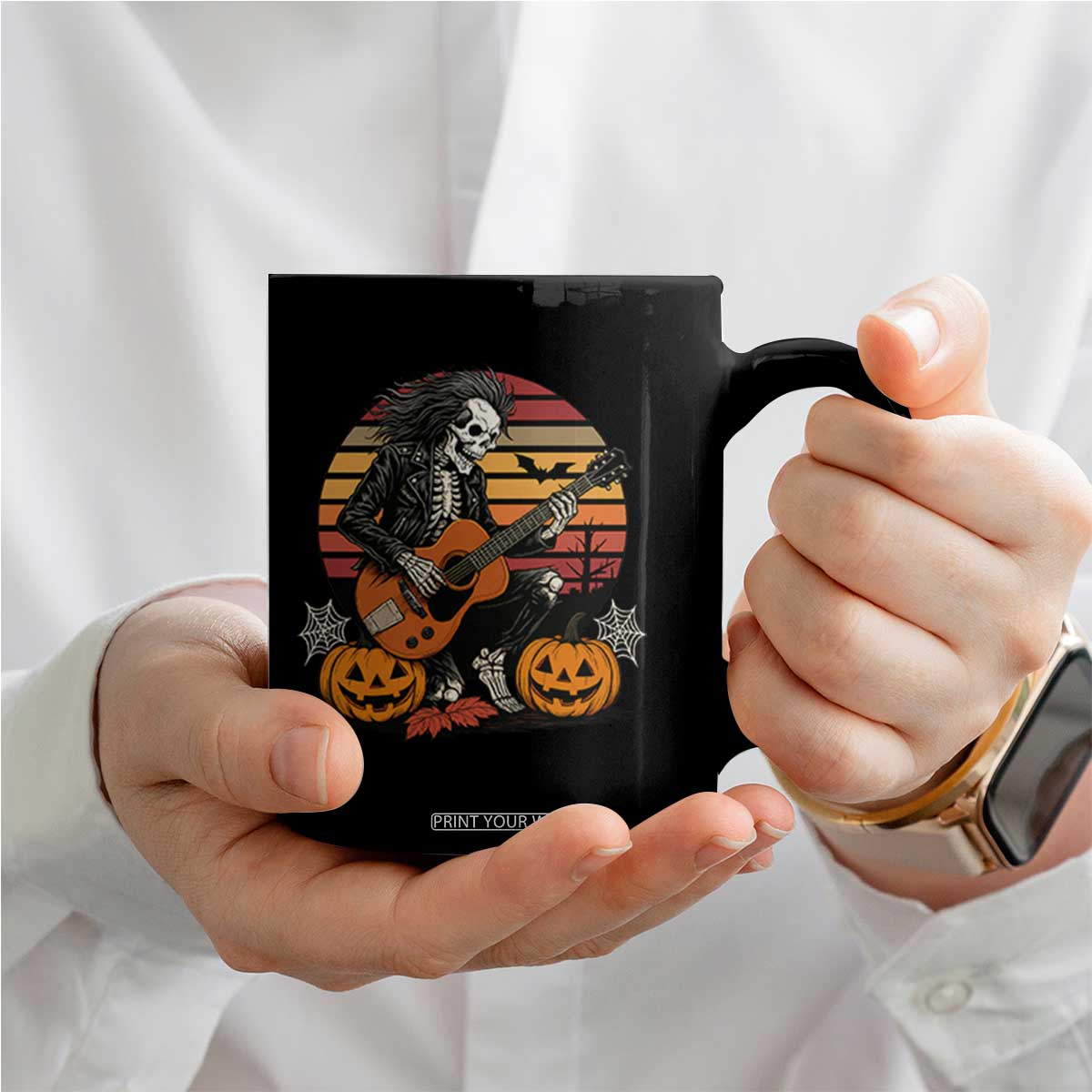 Halloween Rock Coffee Mug Skeleton Playing Guitar Rock And Roll TS12 Print Your Wear