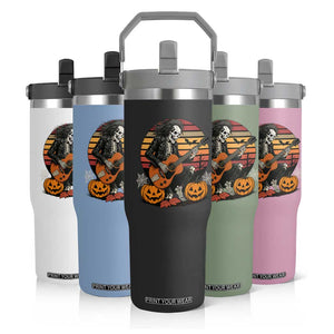 Halloween Rock Flip Straw Tumbler Skeleton Playing Guitar Rock And Roll TS12 Print Your Wear