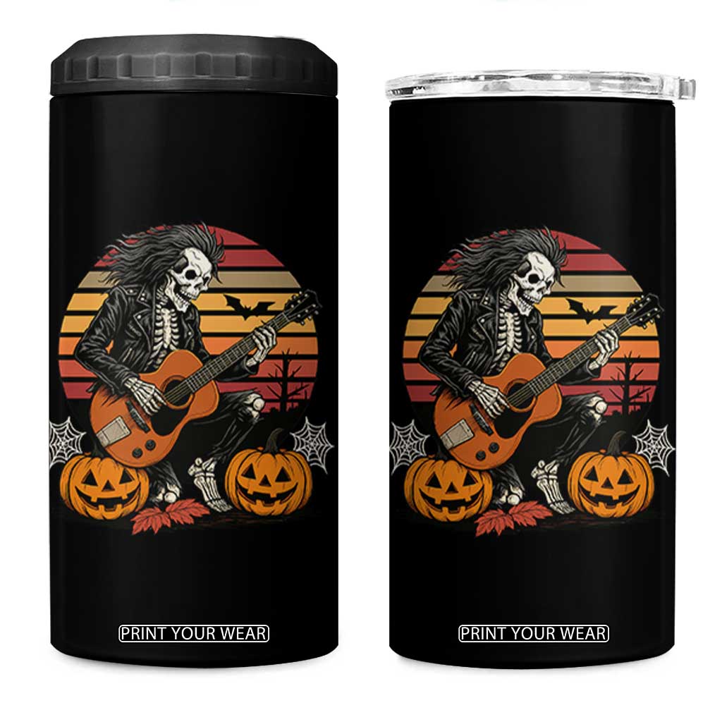 Halloween Rock 4 in 1 Can Cooler Tumbler Skeleton Playing Guitar Rock And Roll TS12 One Size: 16 oz Black Print Your Wear