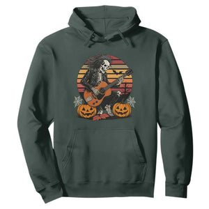 Halloween Rock Hoodie Skeleton Playing Guitar Rock And Roll TS12 Dark Forest Green Print Your Wear