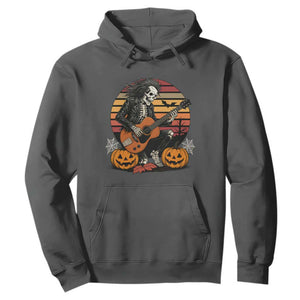 Halloween Rock Hoodie Skeleton Playing Guitar Rock And Roll TS12 Dark Heather Print Your Wear