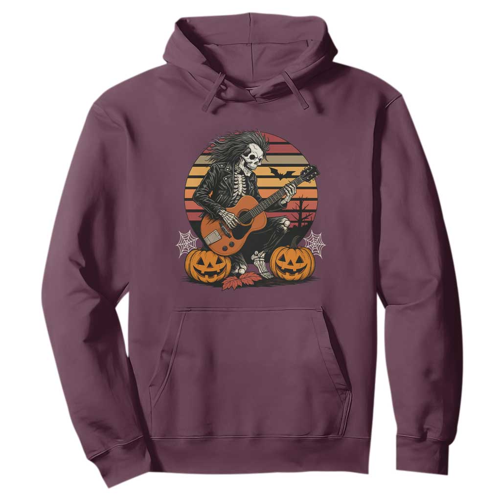 Halloween Rock Hoodie Skeleton Playing Guitar Rock And Roll TS12 Maroon Print Your Wear