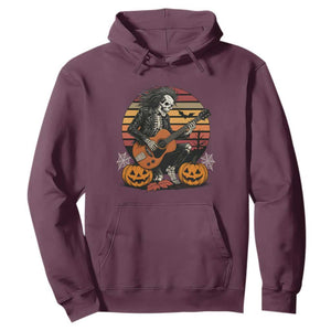 Halloween Rock Hoodie Skeleton Playing Guitar Rock And Roll TS12 Maroon Print Your Wear