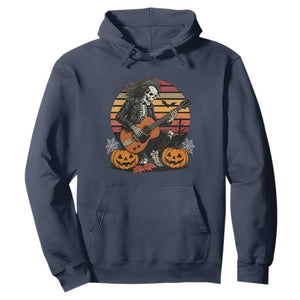 Halloween Rock Hoodie Skeleton Playing Guitar Rock And Roll TS12 Navy Print Your Wear