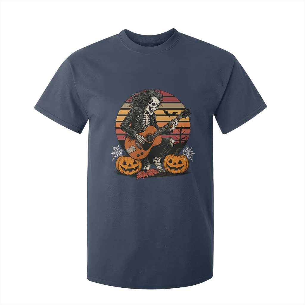 Halloween Rock T Shirt For Kid Skeleton Playing Guitar Rock And Roll TS12 Navy Print Your Wear