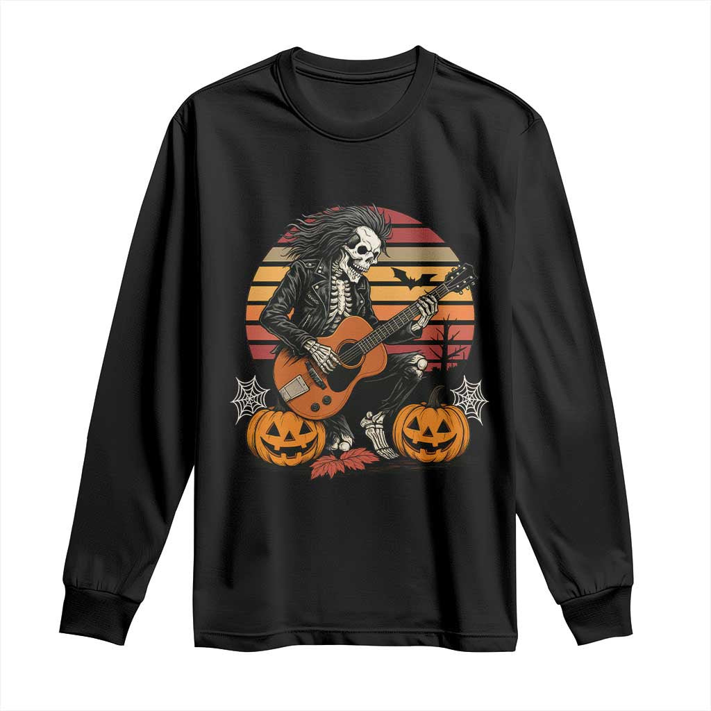 Halloween Rock Long Sleeve Shirt Skeleton Playing Guitar Rock And Roll TS12 Black Print Your Wear