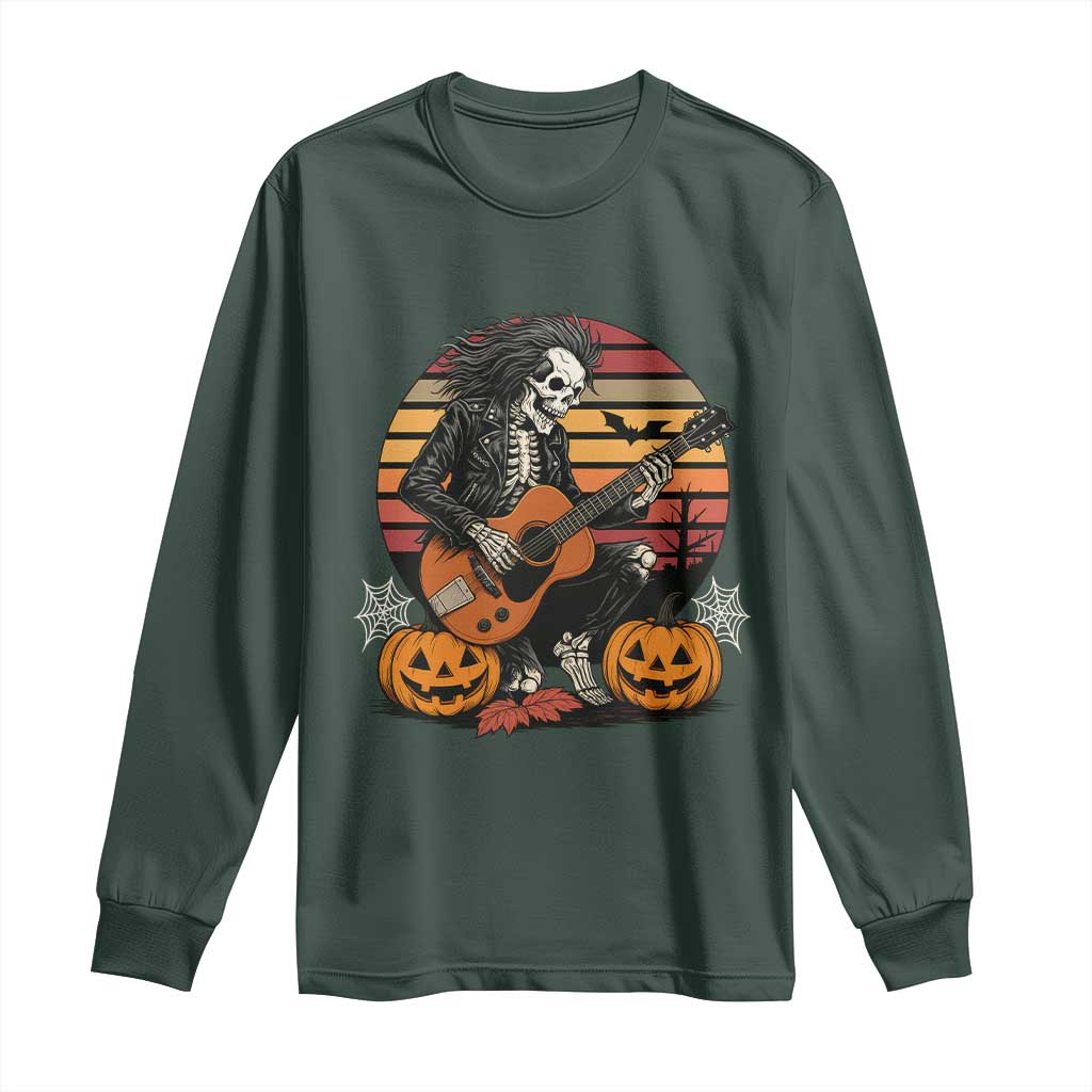 Halloween Rock Long Sleeve Shirt Skeleton Playing Guitar Rock And Roll TS12 Dark Forest Green Print Your Wear