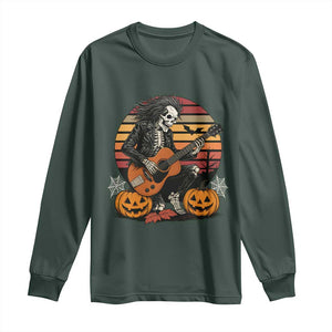Halloween Rock Long Sleeve Shirt Skeleton Playing Guitar Rock And Roll TS12 Dark Forest Green Print Your Wear