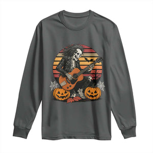Halloween Rock Long Sleeve Shirt Skeleton Playing Guitar Rock And Roll TS12 Dark Heather Print Your Wear