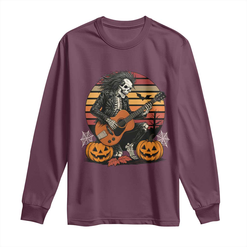 Halloween Rock Long Sleeve Shirt Skeleton Playing Guitar Rock And Roll TS12 Maroon Print Your Wear
