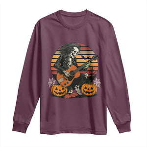 Halloween Rock Long Sleeve Shirt Skeleton Playing Guitar Rock And Roll TS12 Maroon Print Your Wear