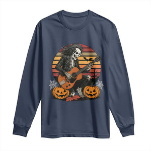 Halloween Rock Long Sleeve Shirt Skeleton Playing Guitar Rock And Roll TS12 Navy Print Your Wear