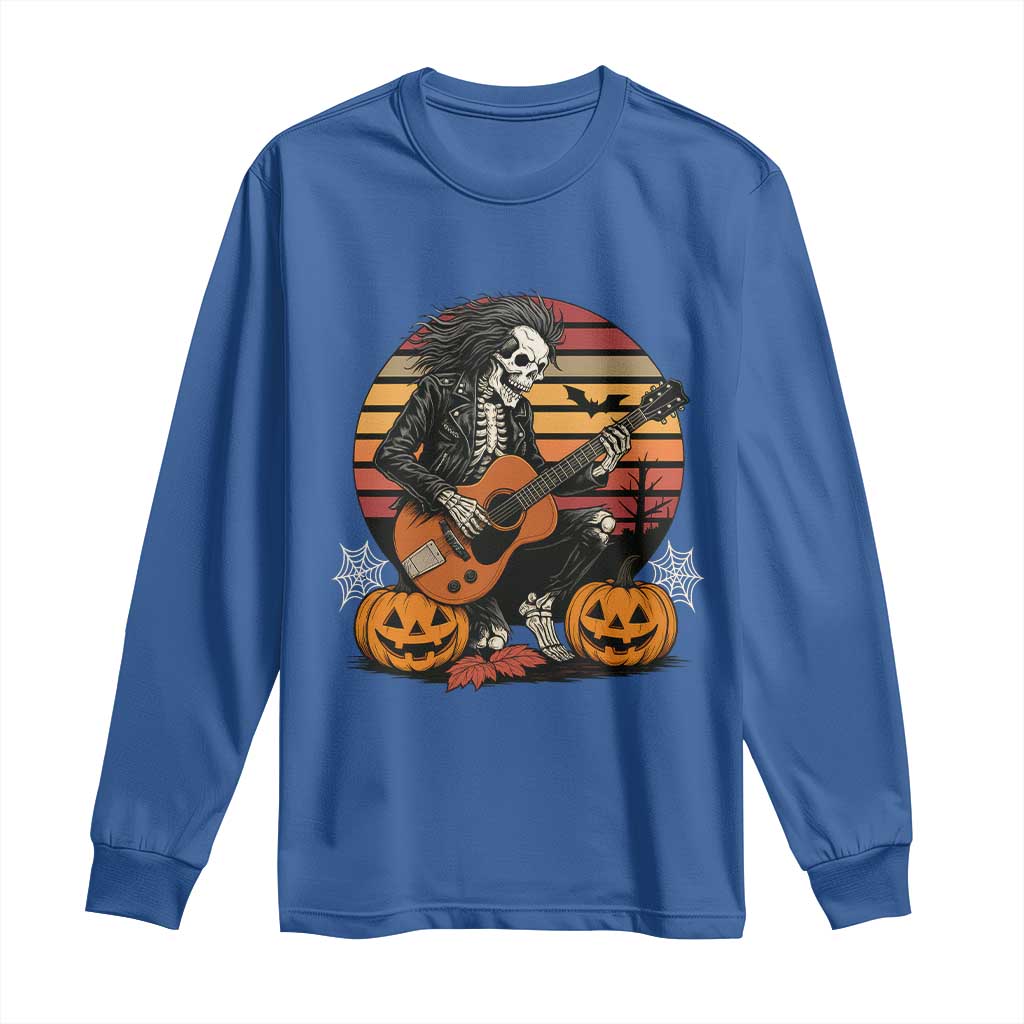 Halloween Rock Long Sleeve Shirt Skeleton Playing Guitar Rock And Roll TS12 Royal Blue Print Your Wear