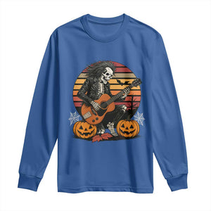 Halloween Rock Long Sleeve Shirt Skeleton Playing Guitar Rock And Roll TS12 Royal Blue Print Your Wear