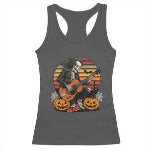 Halloween Rock Racerback Tank Top Skeleton Playing Guitar Rock And Roll TS12 Dark Heather Print Your Wear