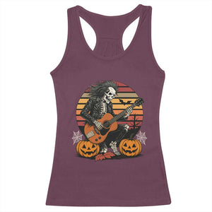 Halloween Rock Racerback Tank Top Skeleton Playing Guitar Rock And Roll TS12 Maroon Print Your Wear