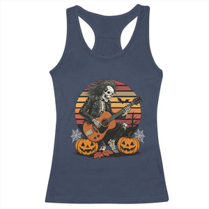 Halloween Rock Racerback Tank Top Skeleton Playing Guitar Rock And Roll TS12 Navy Print Your Wear