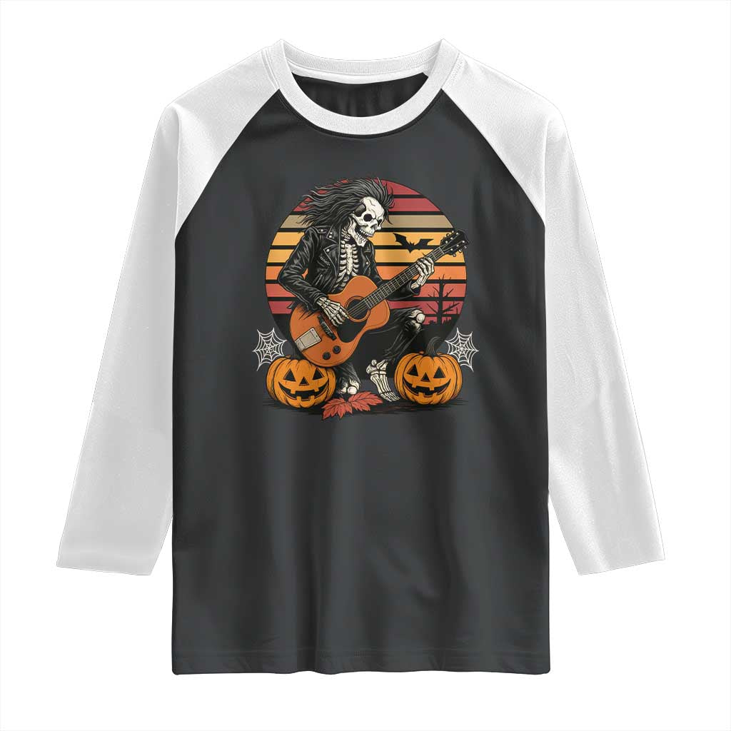 Halloween Rock Raglan Shirt Skeleton Playing Guitar Rock And Roll TS12 Black White Print Your Wear