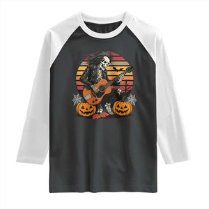Halloween Rock Raglan Shirt Skeleton Playing Guitar Rock And Roll TS12 Black White Print Your Wear