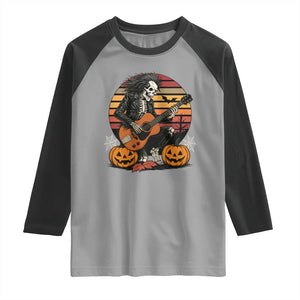 Halloween Rock Raglan Shirt Skeleton Playing Guitar Rock And Roll TS12 Sport Gray Black Print Your Wear