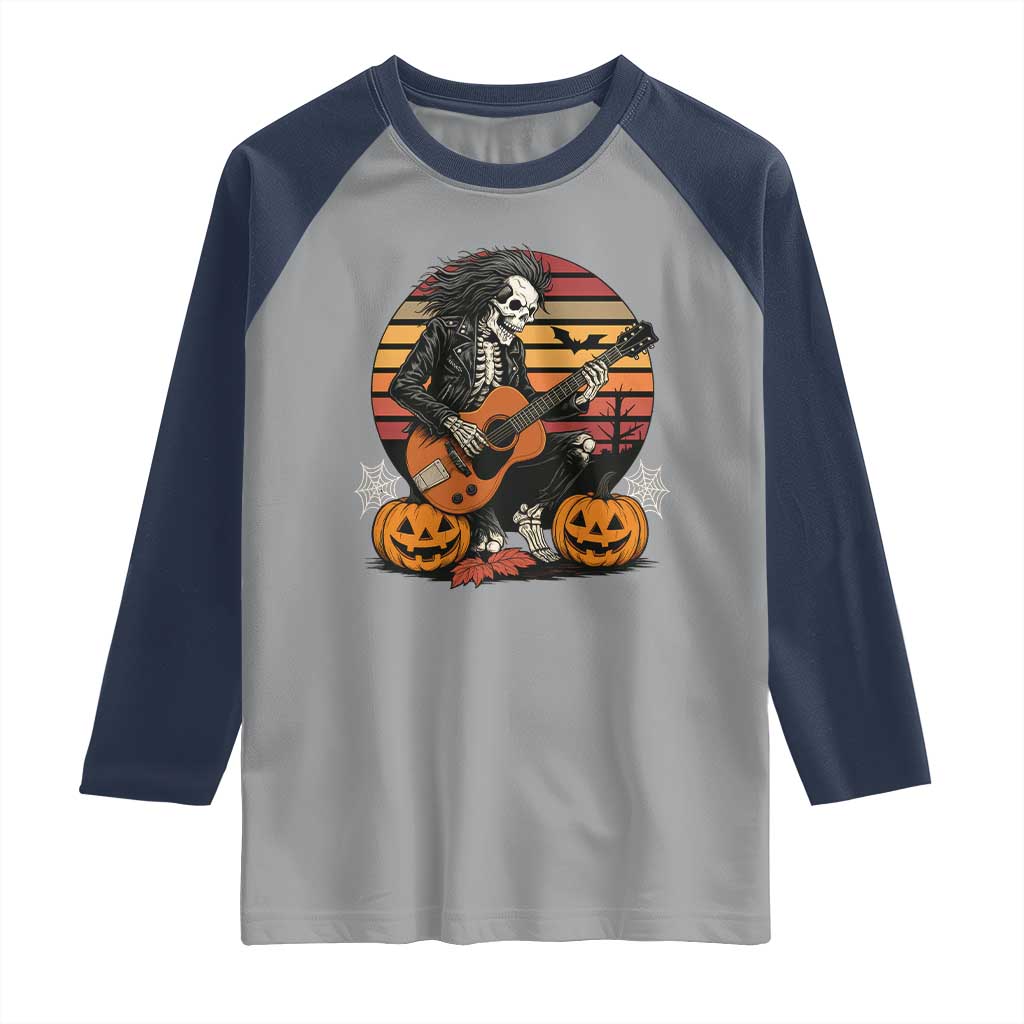 Halloween Rock Raglan Shirt Skeleton Playing Guitar Rock And Roll TS12 Sport Gray Navy Print Your Wear