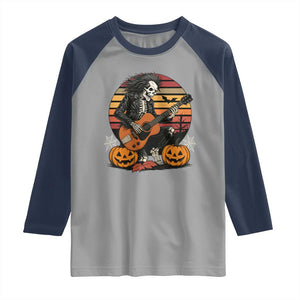 Halloween Rock Raglan Shirt Skeleton Playing Guitar Rock And Roll TS12 Sport Gray Navy Print Your Wear