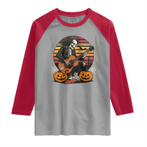 Halloween Rock Raglan Shirt Skeleton Playing Guitar Rock And Roll TS12 Sport Gray Red Print Your Wear