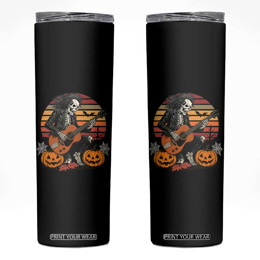 Halloween Rock Skinny Tumbler Skeleton Playing Guitar Rock And Roll TS12 Black Print Your Wear